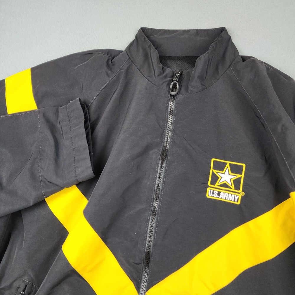 U.S. Army Windbreaker Jacket Mens XL Black Yellow Full Zip Lined Running